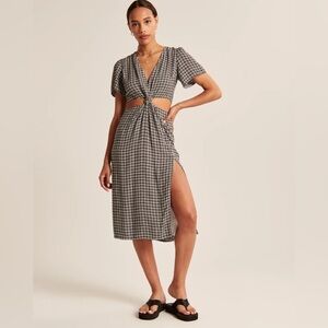 Abercrombie & Fitch Plaid Midi Dress with Tie-Front